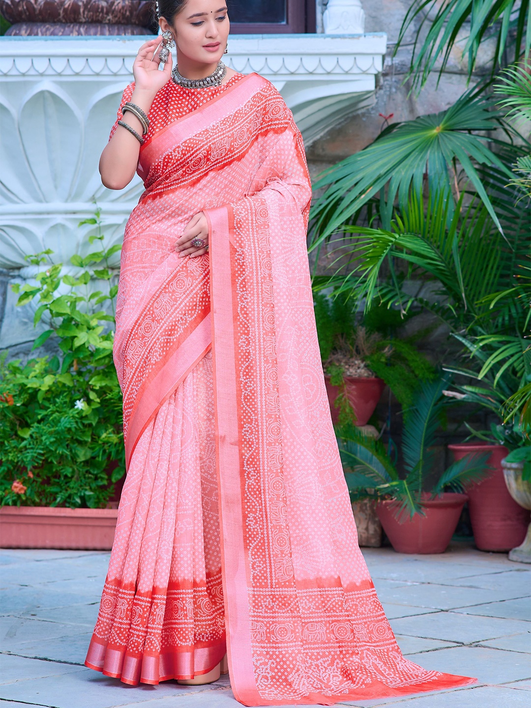 

Moda Rapido Bandhani Bandhani Saree, Peach