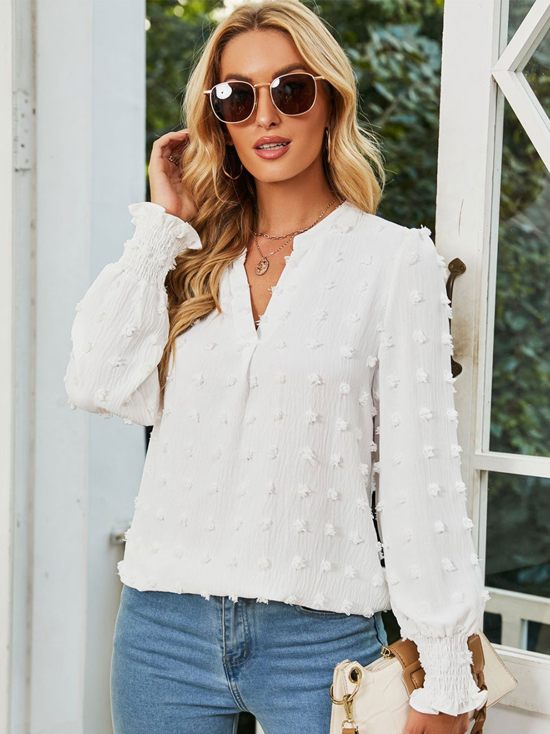 

all about you Mandarin Collar Top, White