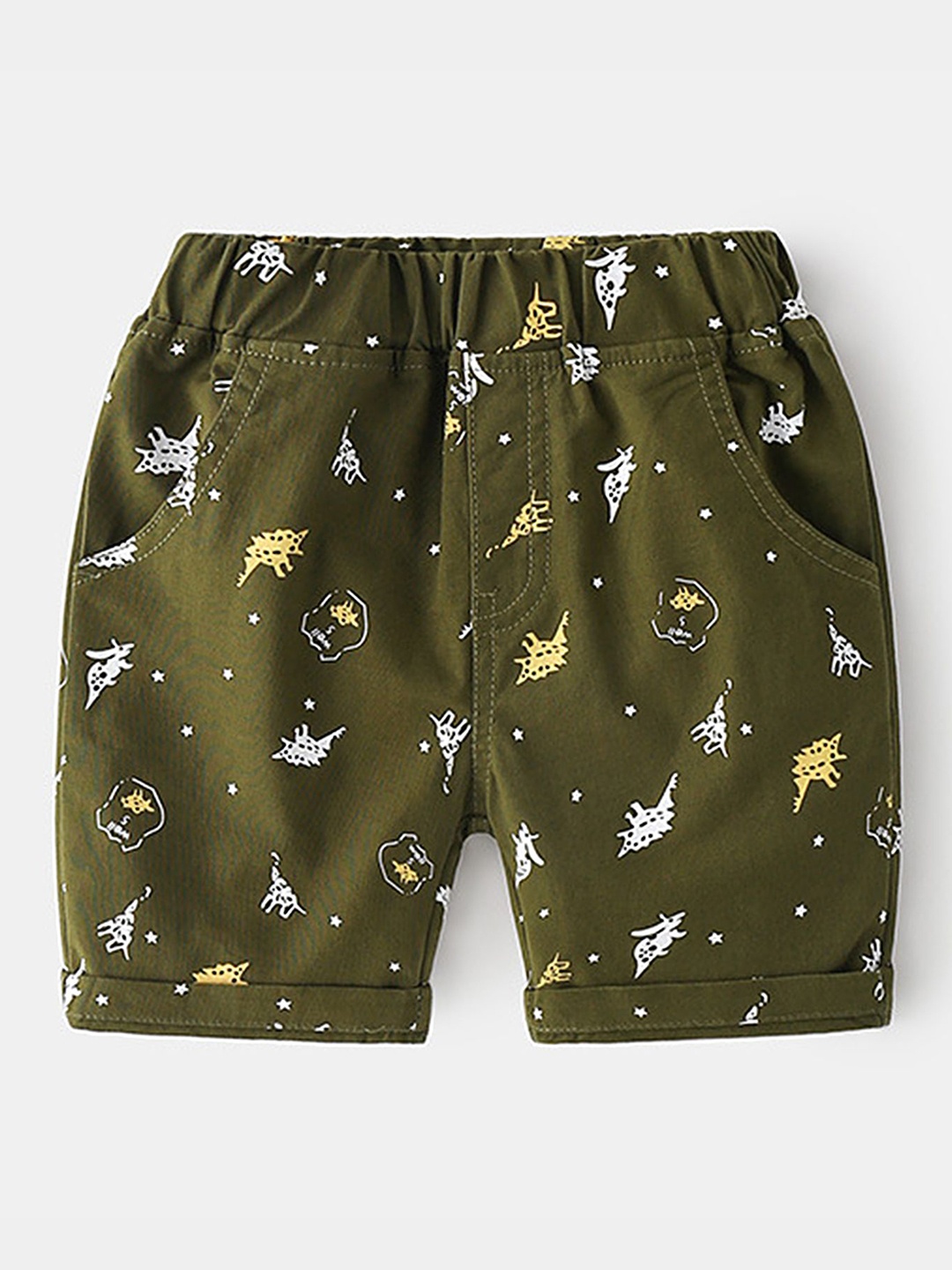 

LULU & SKY Boys Floral Printed High-Rise Shorts, Green