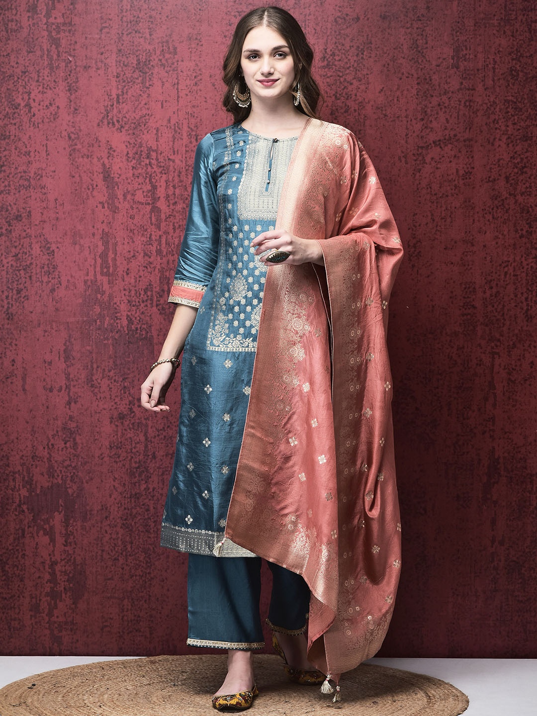 

Shree Women Regular Kurta with Trousers & With Dupatta, Blue