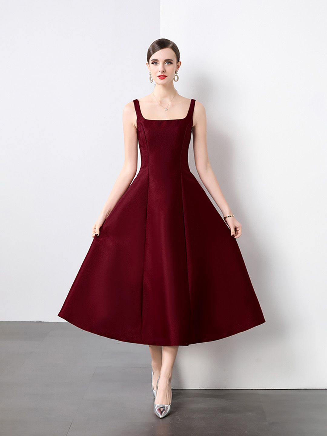 

JC Collection Fit & Flare Midi Dress, Maroon