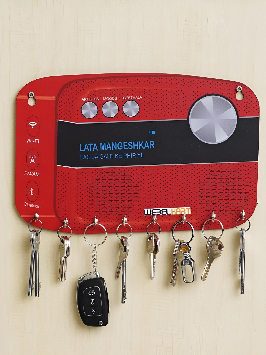 

Webelkart Red & Black 8 Hooks Wooden Saregama Carva Key Holder