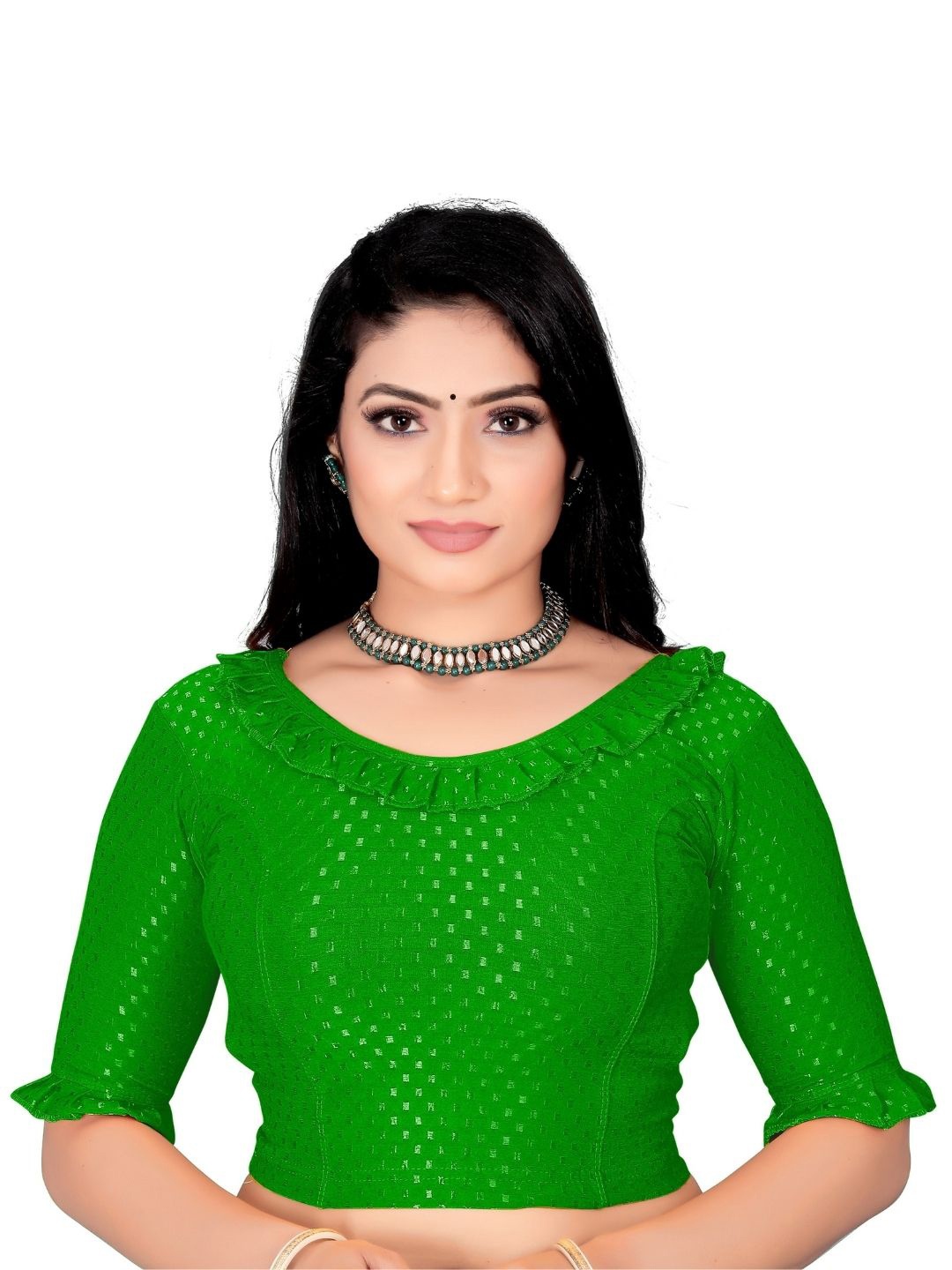 

SS Sanket Synthetics Self-Designed Cotton Frill Blouse, Green