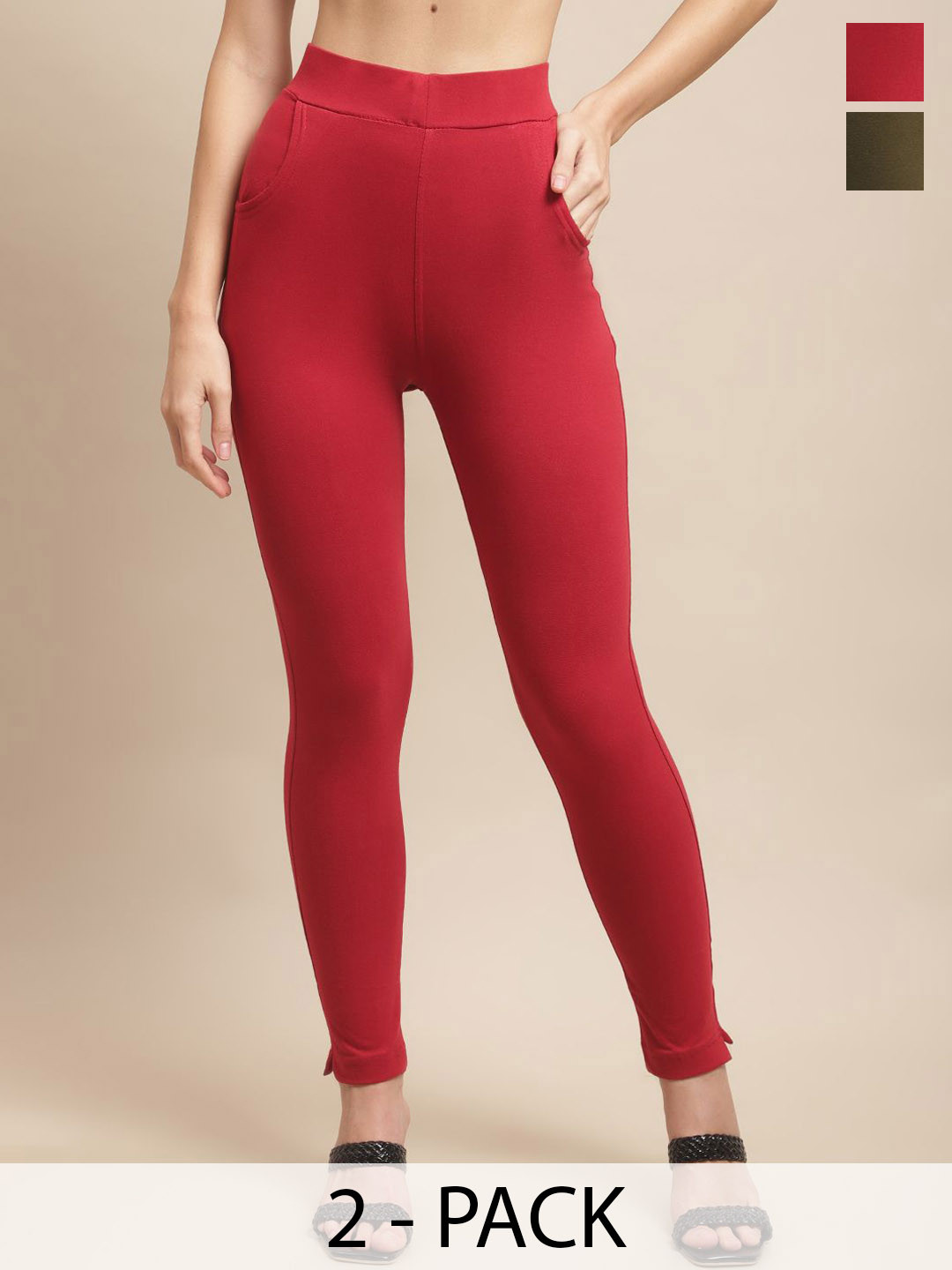 

Valles365 by S.C.Pack Of 2 Cotton Ankle-Length Leggings, Maroon