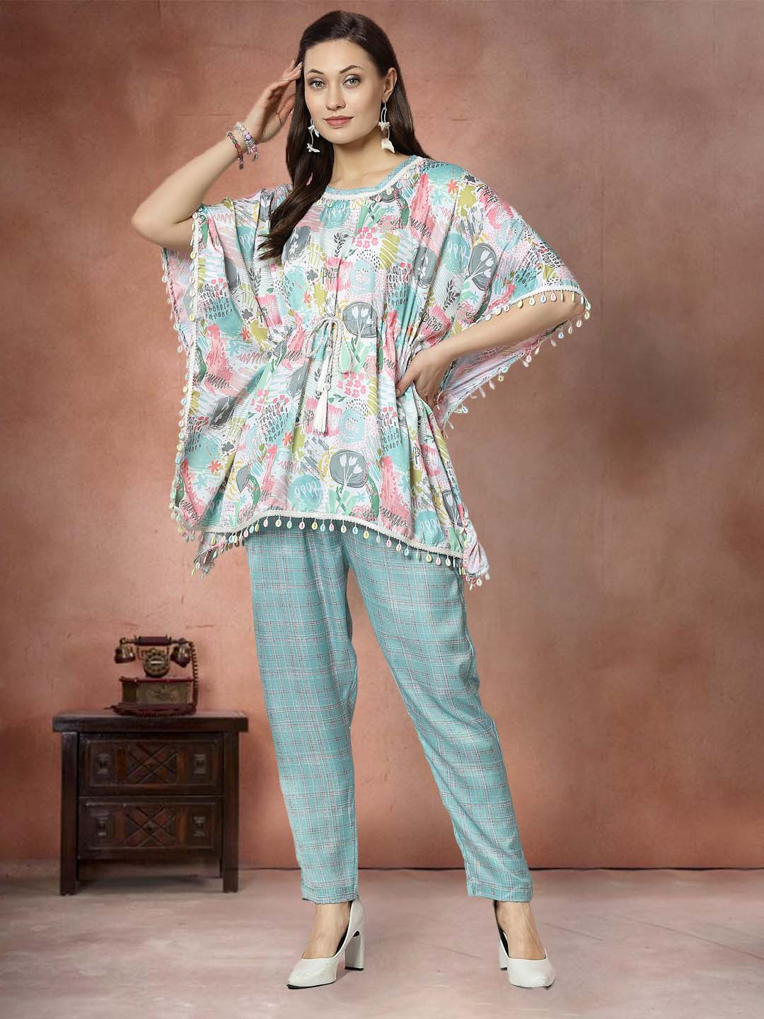 

all about you Embellished Kaftan With Trousers Co-Ords, White