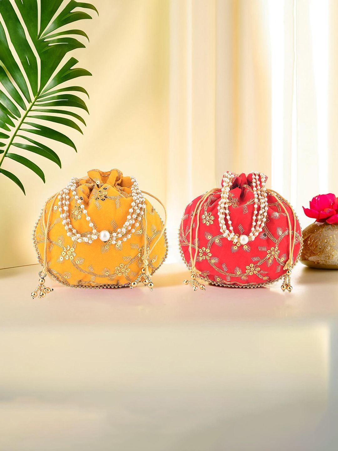 

Kuber Industries 2 Pcs Polyester Potli Bags for Women Embroidered Potli Clutch, Yellow