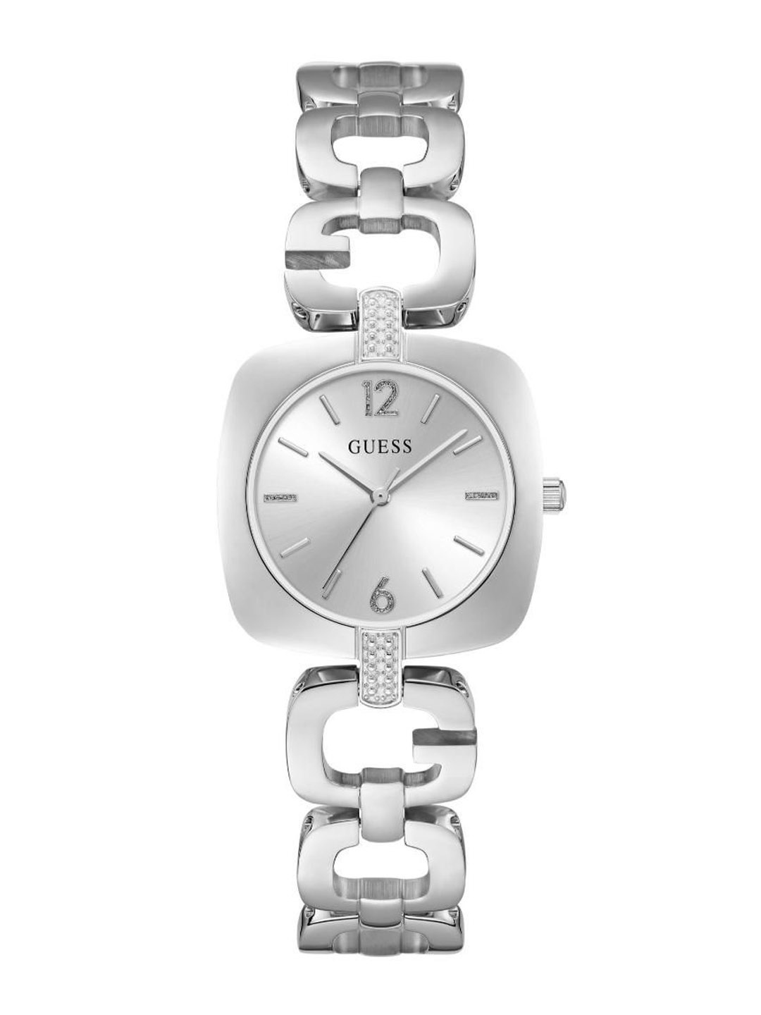 

GUESS Women Brass Dial & Stainless Steel Bracelet Style Straps Analogue Watch U1441L1M, Silver