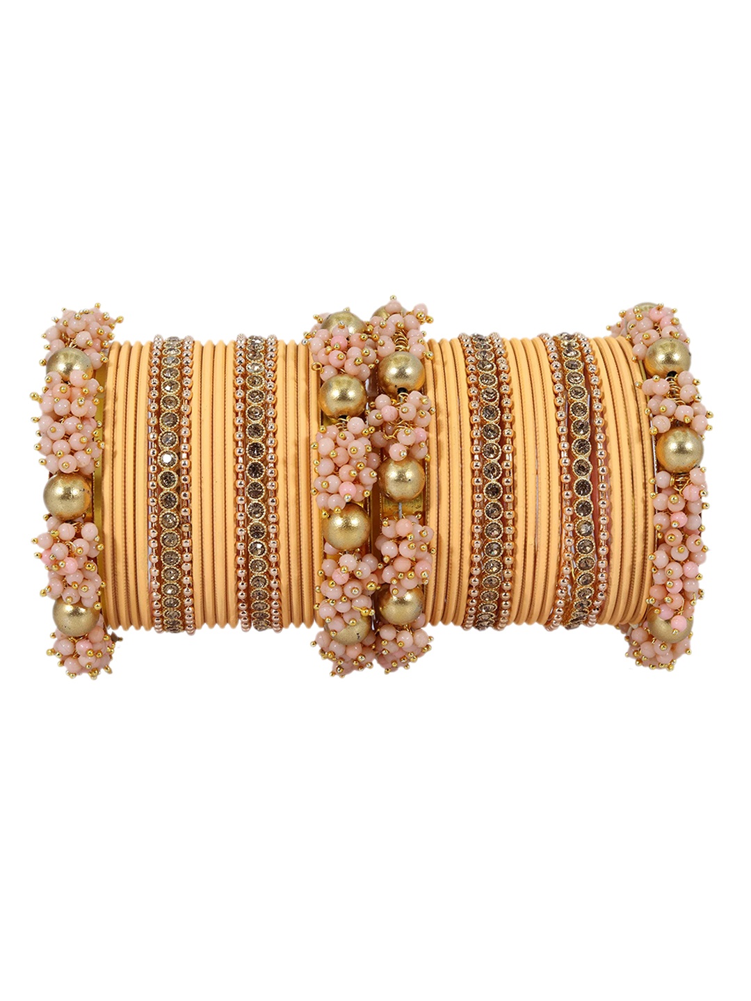 

ZULKA Set Of 32 Cubic Zirconia Stones Studded & Beaded Bangles, Gold