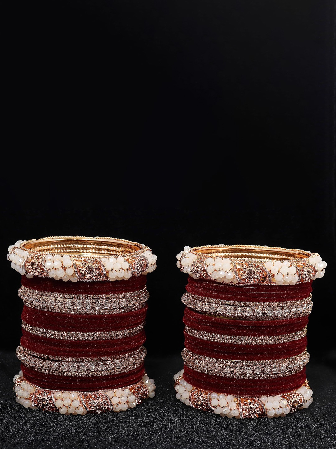 

ZULKA Set Of 52 Zircon Studded & Beaded Bangles With Nail Polish, Gold