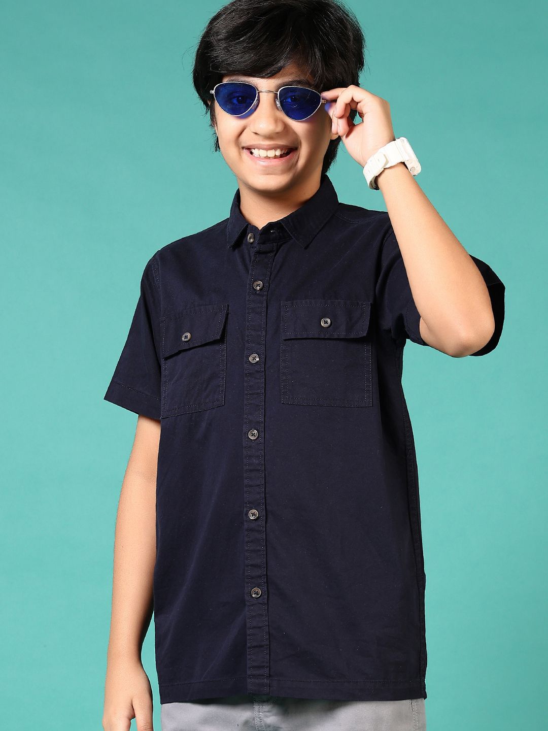 

V-Mart Boys Opaque Casual Shirt, Navy blue