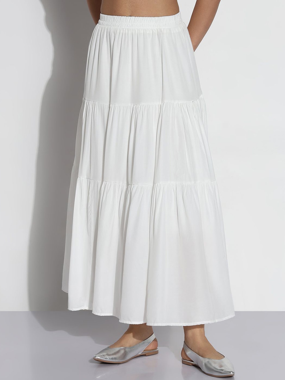 

SHOWOFF Self Designed Flared Midi Skirts, White