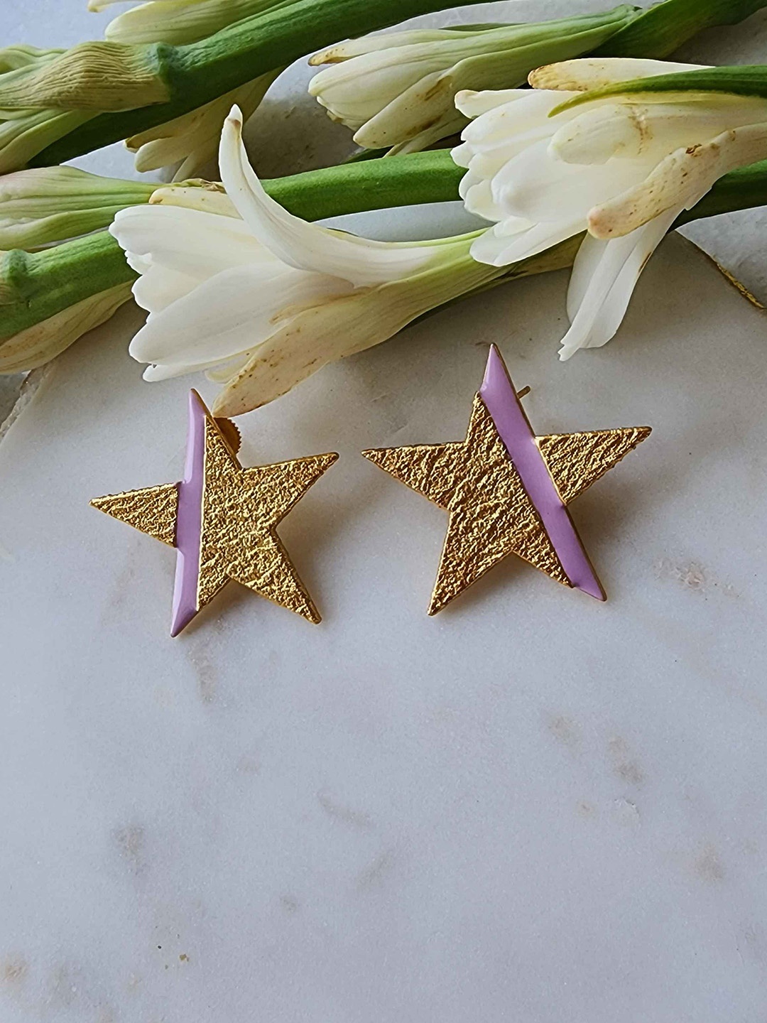 

MNSH Brass-Plated Geometric Shaped Studs, Gold