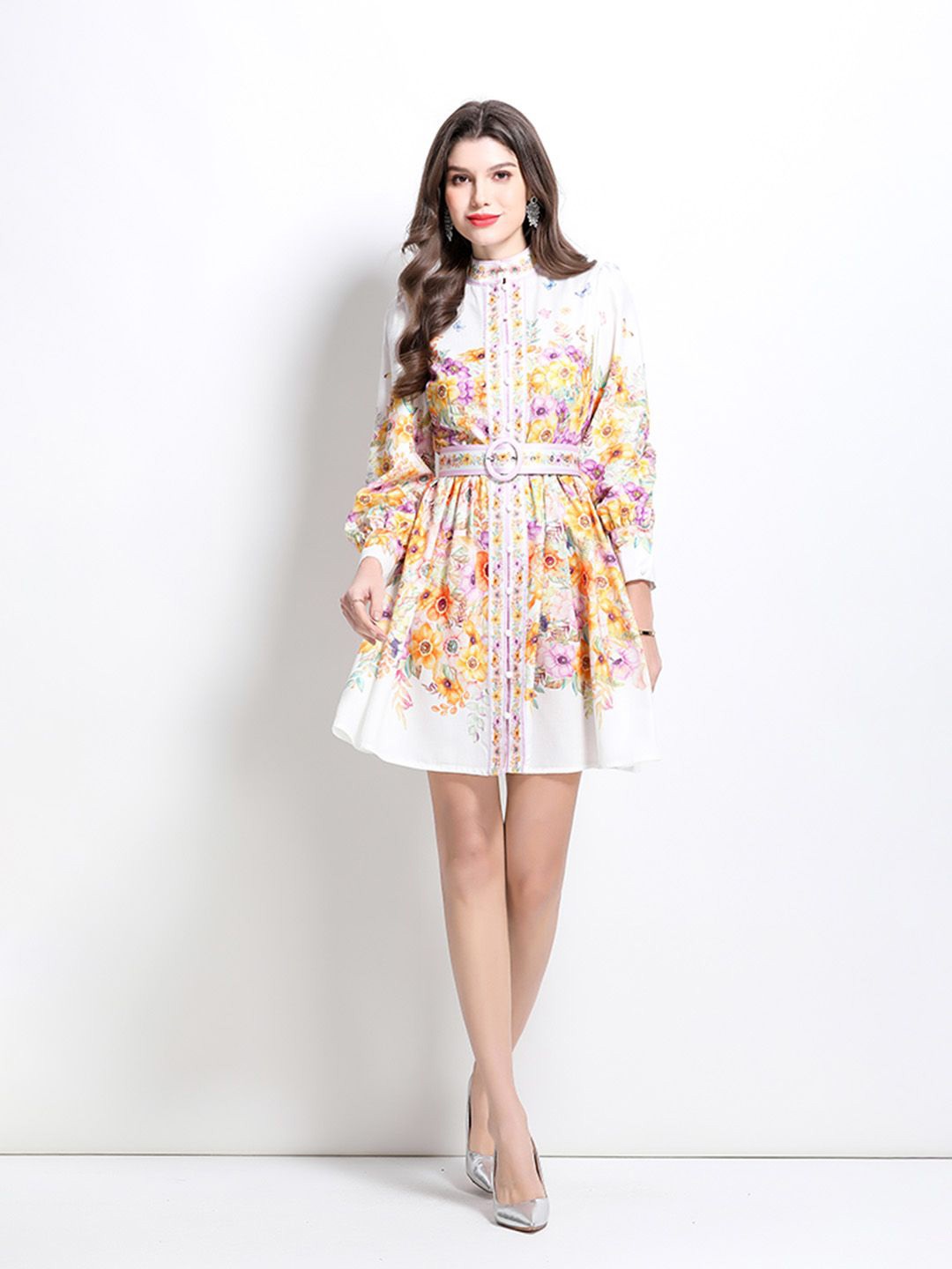 

JC Collection Floral Print Fit & Flare Dress, White