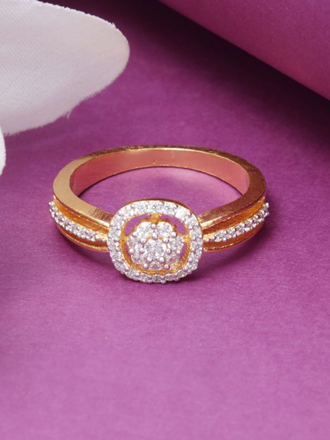 

Tuanz Silver Jewelry 925 Sterling Silver Gold-Plated Cubic Zirconia-Studded Finger Ring