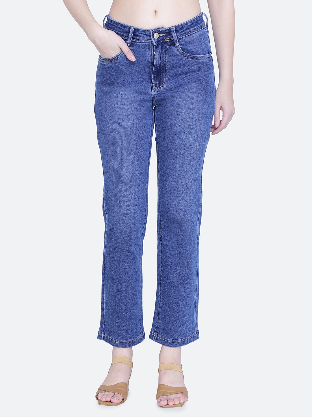 

FCK-3 Women Straight Fit High-Rise Light Fade Stretchable Jeans, Blue