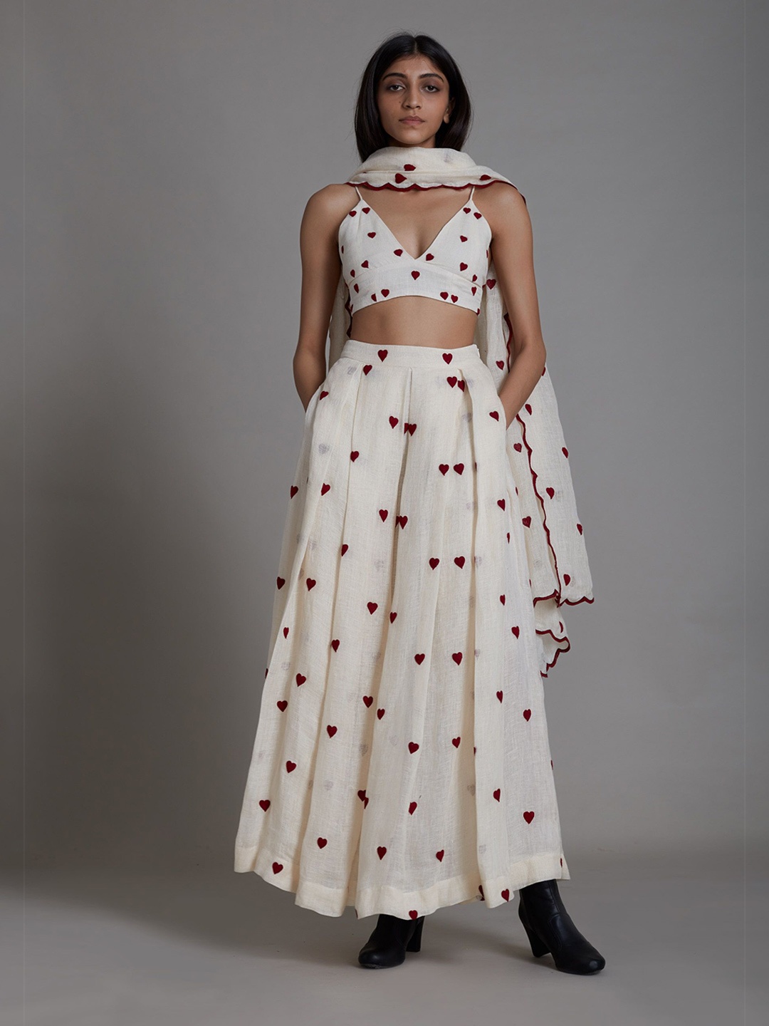 

MATI Printed Ready to Wear Lehenga & Blouse With Dupatta, White