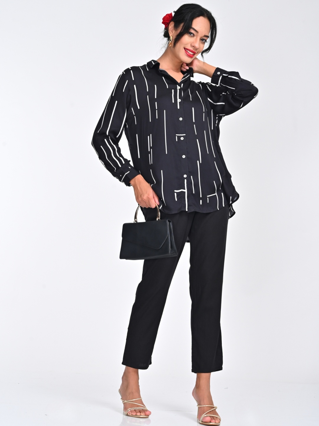 

Saltpetre Cedar Printed Button Down Shirt & Tapered Pants, Black
