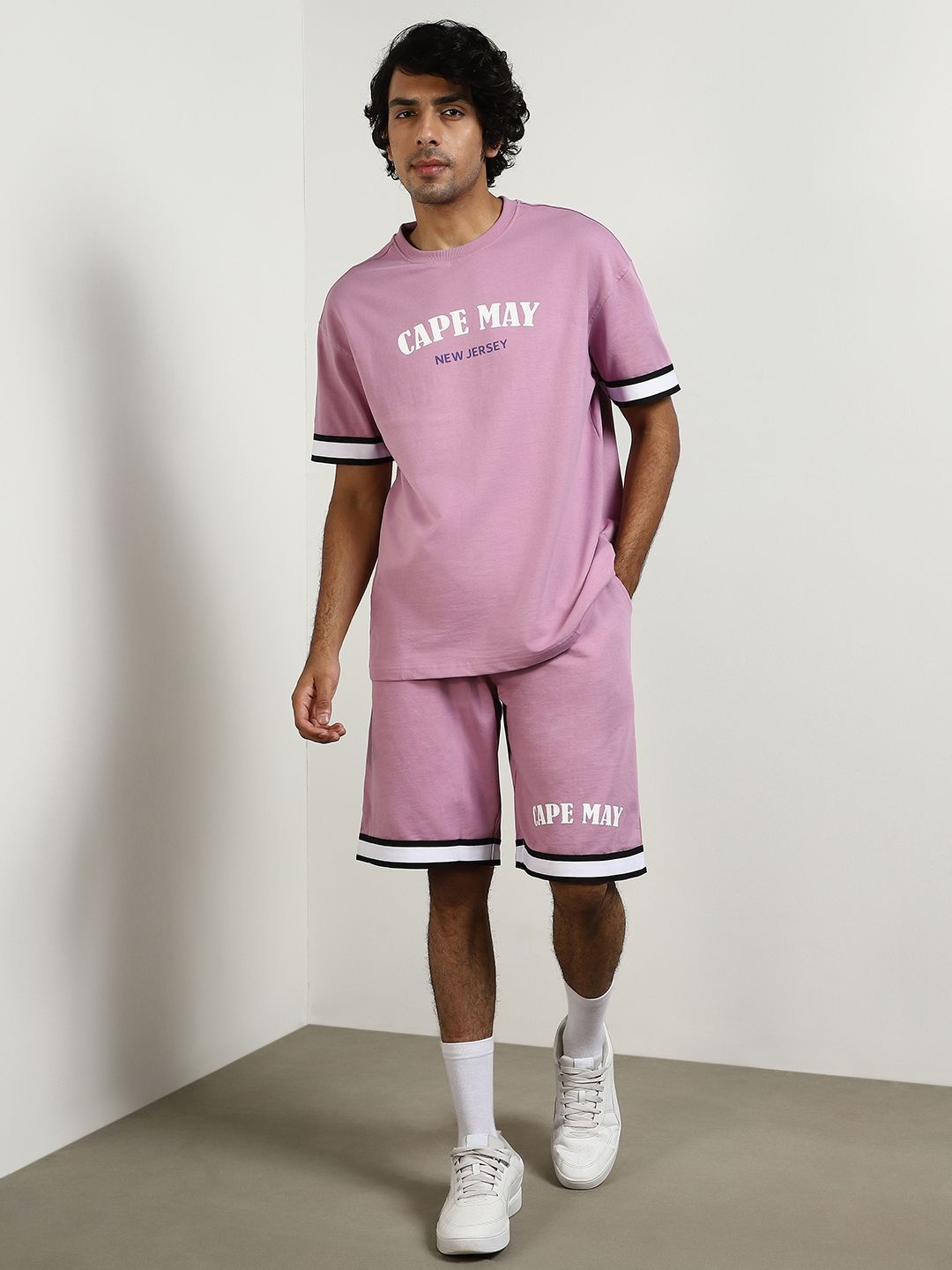 

NOBERO Oversized Printed Pure Cotton Co-Ords, Mauve