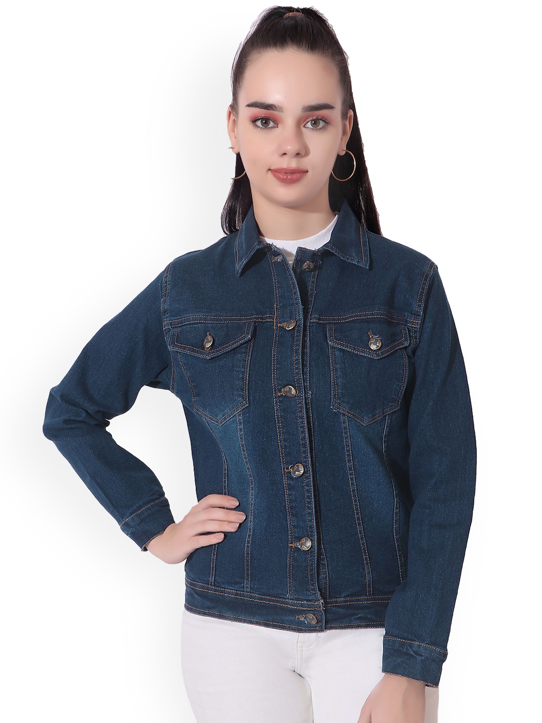 

CEFALU Women Denim Jacket with Embroidered, Blue
