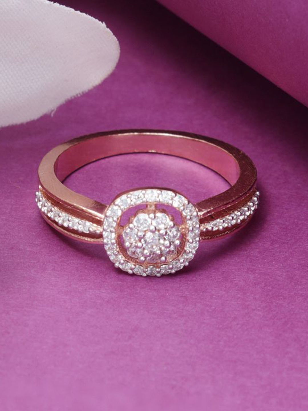 

Tuanz Silver Jewelry 925 Sterling Silver Rose Gold-Plated Cubic Zircon-Studded Finger Ring