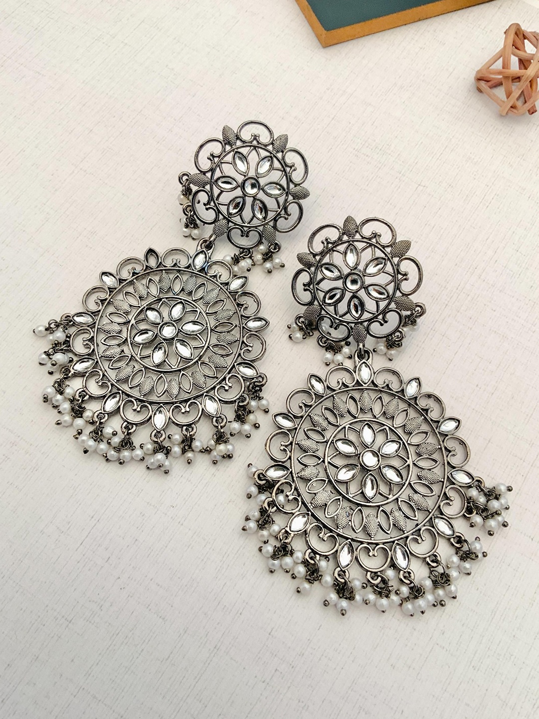 

ABDESIGNS Silver-Plated Classic Oxidised Drop Earrings