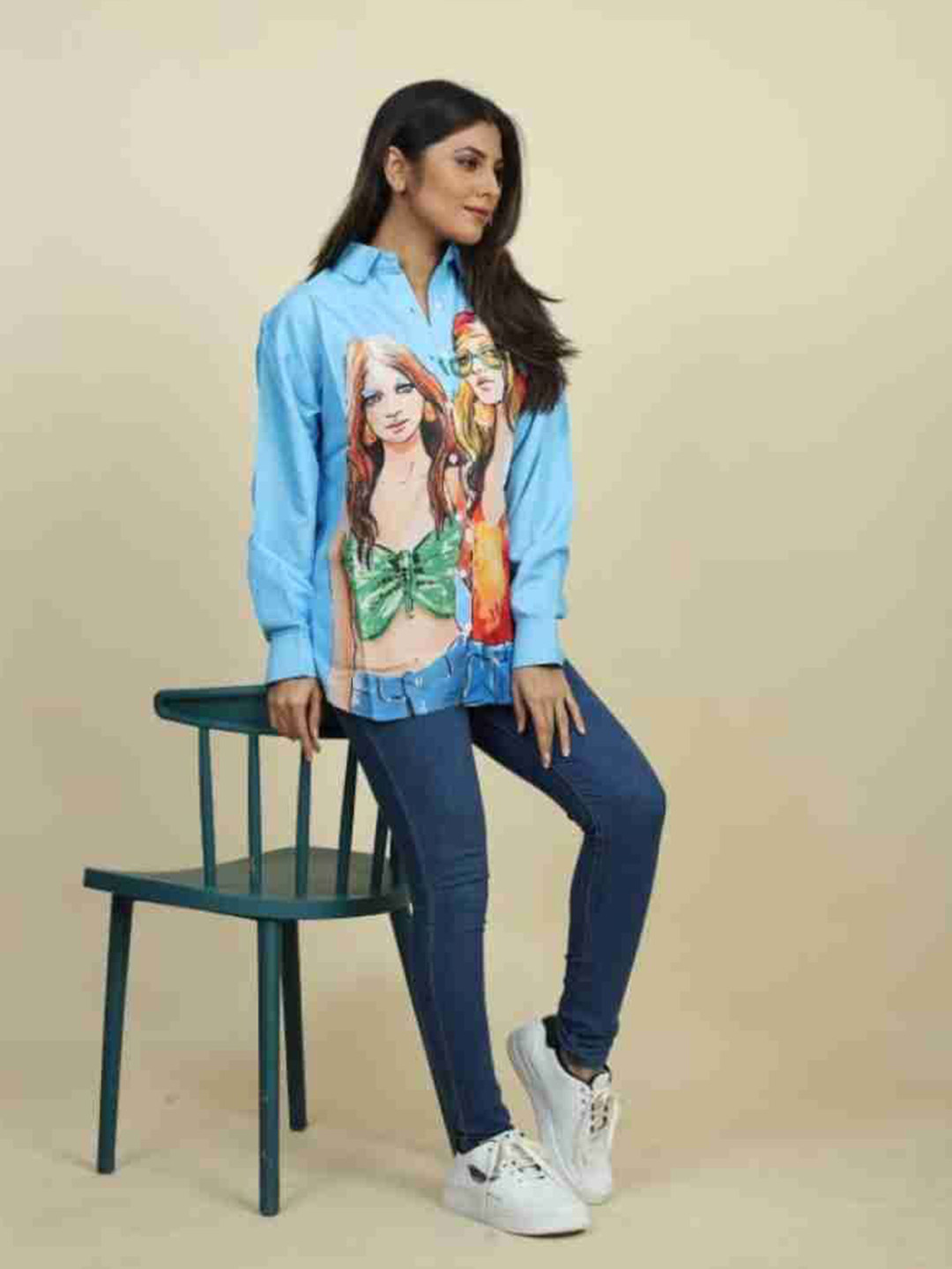 

Attire Empire Women Premium Opaque Printed Casual Shirt, Blue