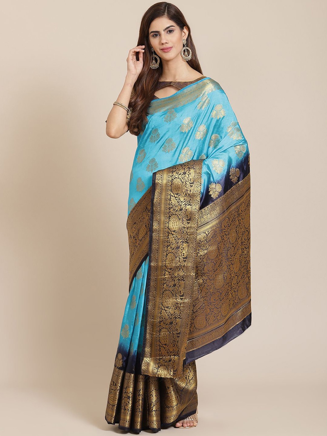 

DIVASTRI Woven Design Zari Silk Blend Banarasi Saree, Blue