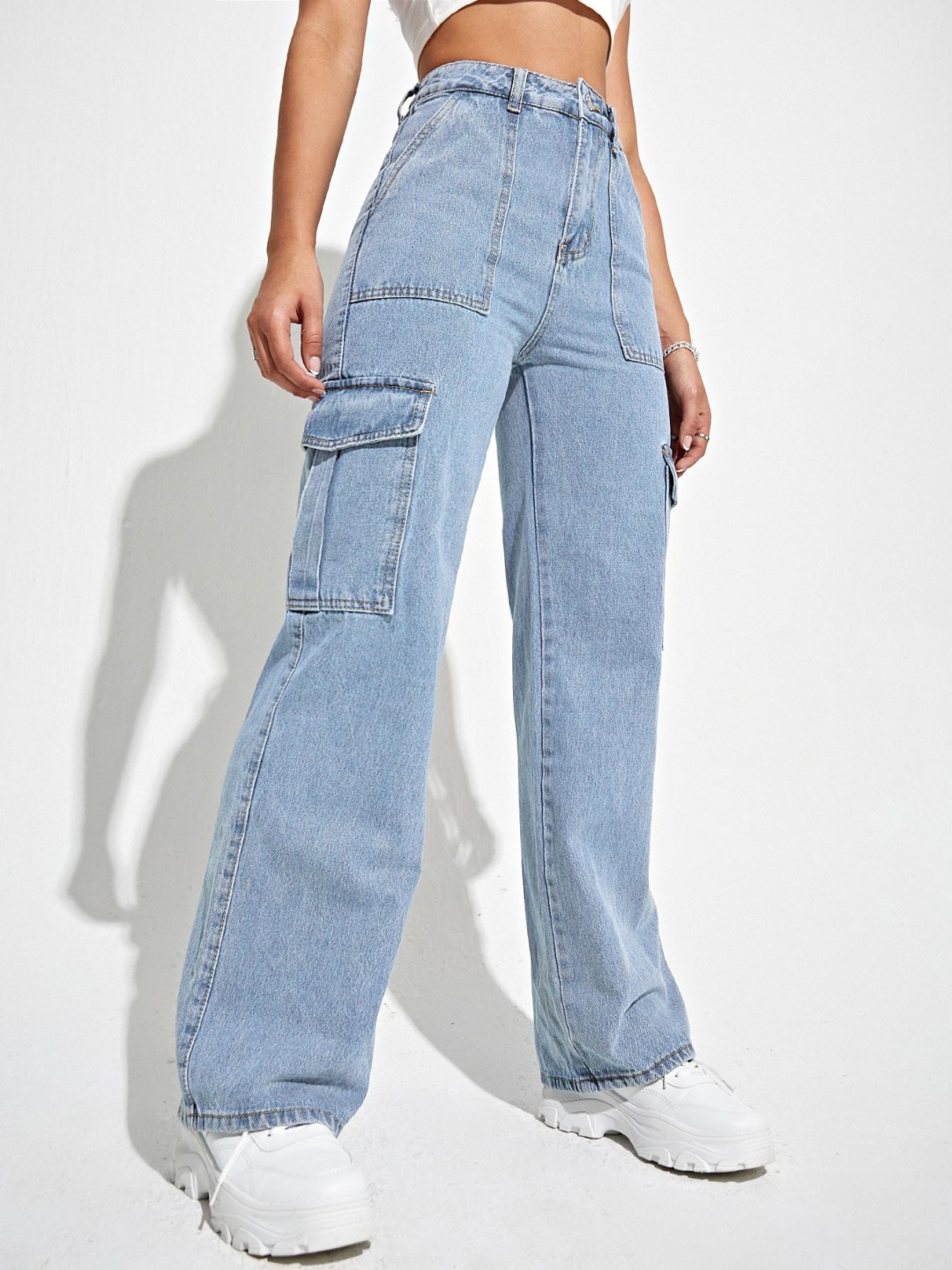 

Aadvi Fashion Women High-Rise Light Blue Cargos