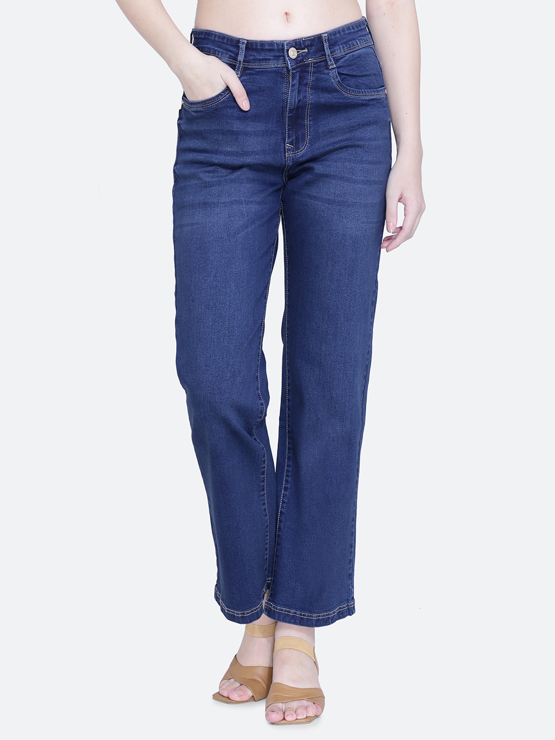 

FCK-3 Women Wide Leg High-Rise Light Fade Stretchable Jeans, Blue