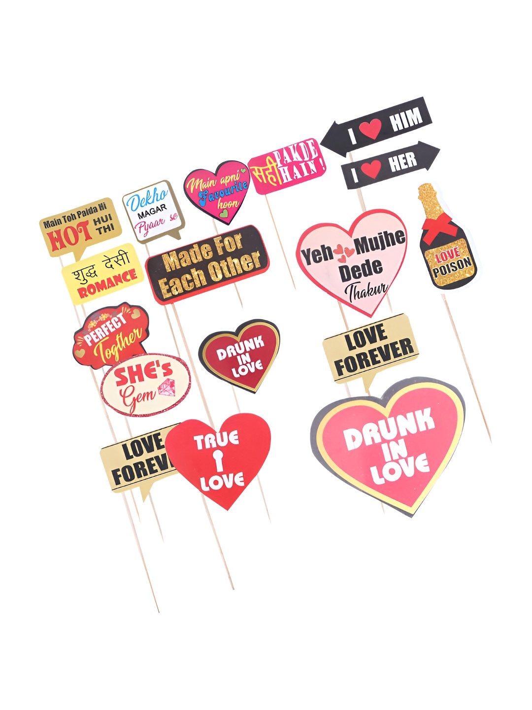 

Kuber Industries Pink & Yellow 15 Pieces Printed Party Photo Props