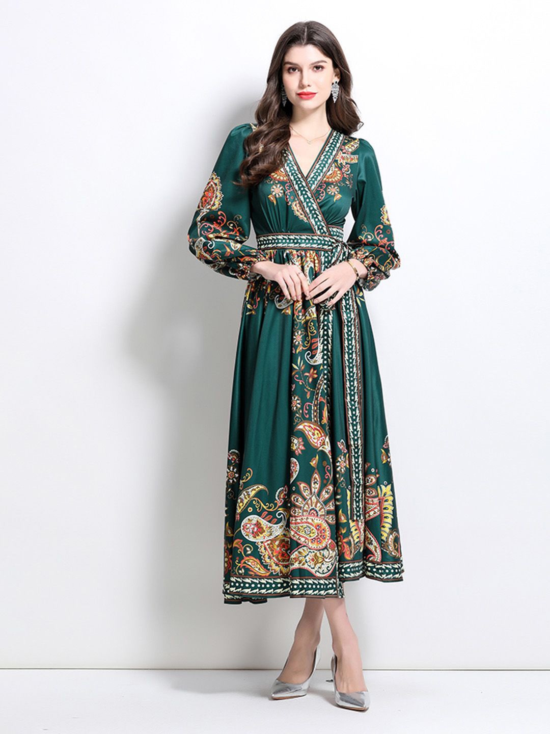 

JC Collection Floral Print Midi Dress, Green