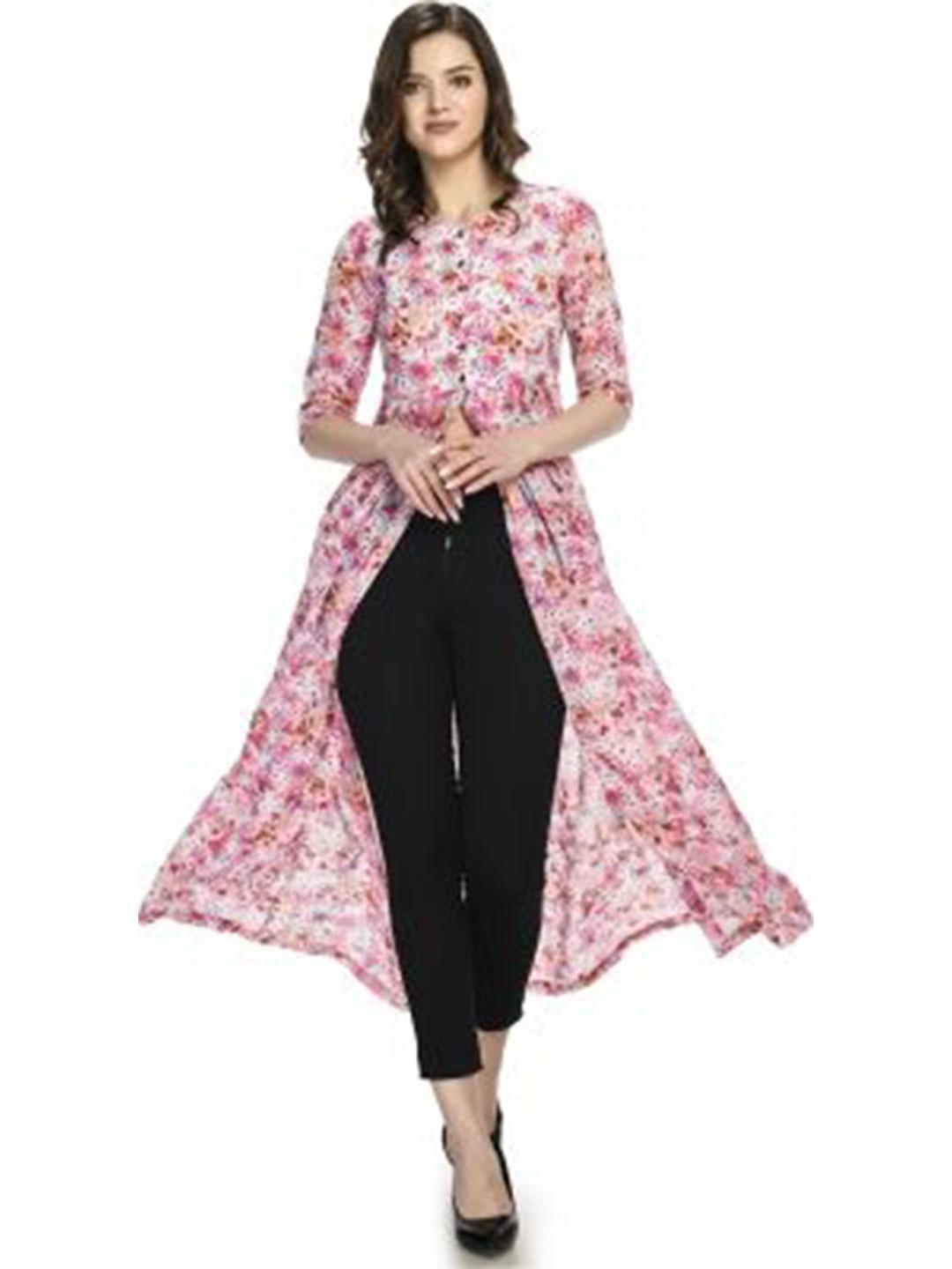 

SHAHVEER CREATION Floral Print Georgette A-Line Maxi Dress, Pink