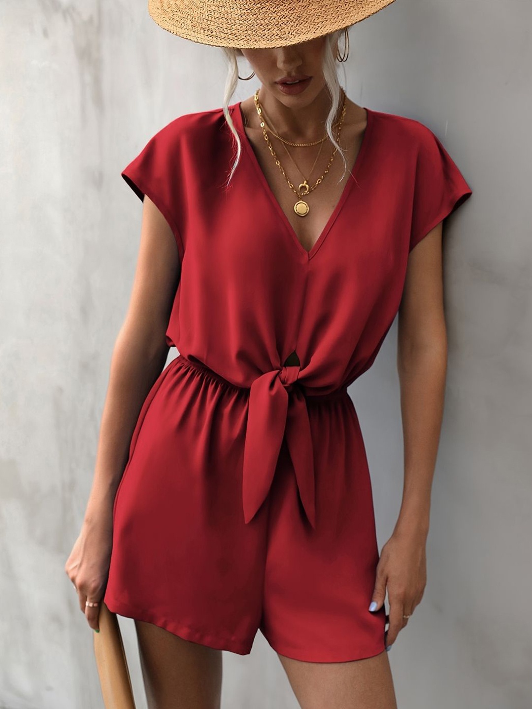 

Mast & Harbour V-Neck Rompers, Red