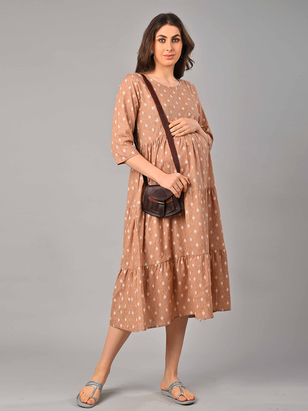 

Negen Floral Print Maternity Fit & Flare Maxi Dress, Brown