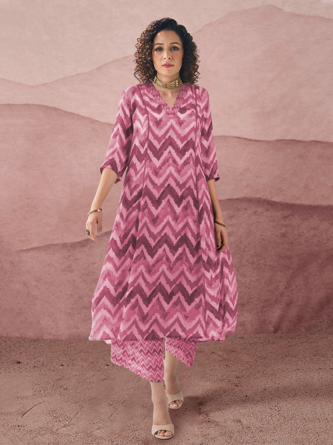 

BAESD Women Printed Regular Kurta with Palazzos, Pink