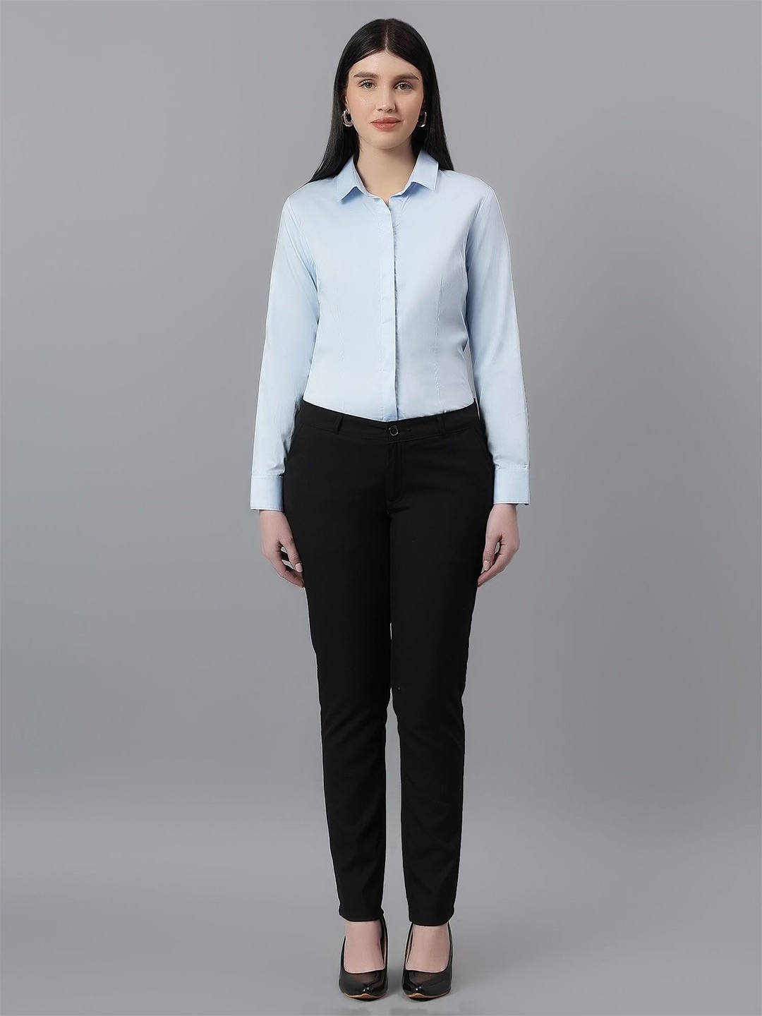 

Cantabil Women Original Slim Fit Opaque Formal Shirt, Blue