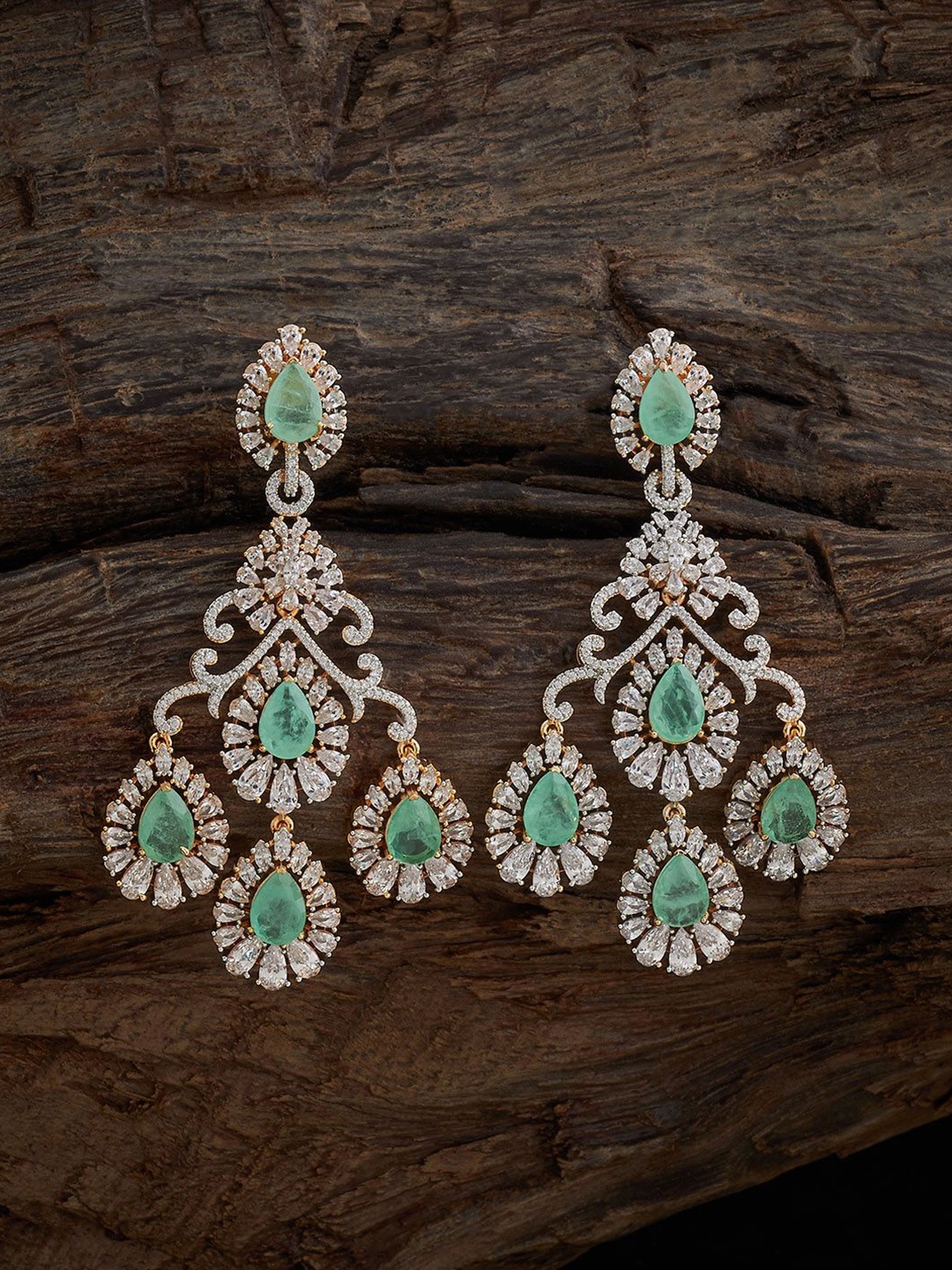 

Kushal's Fashion Jewellery Rhodium-Plated Teardrop Shaped Drop Earrings, Green