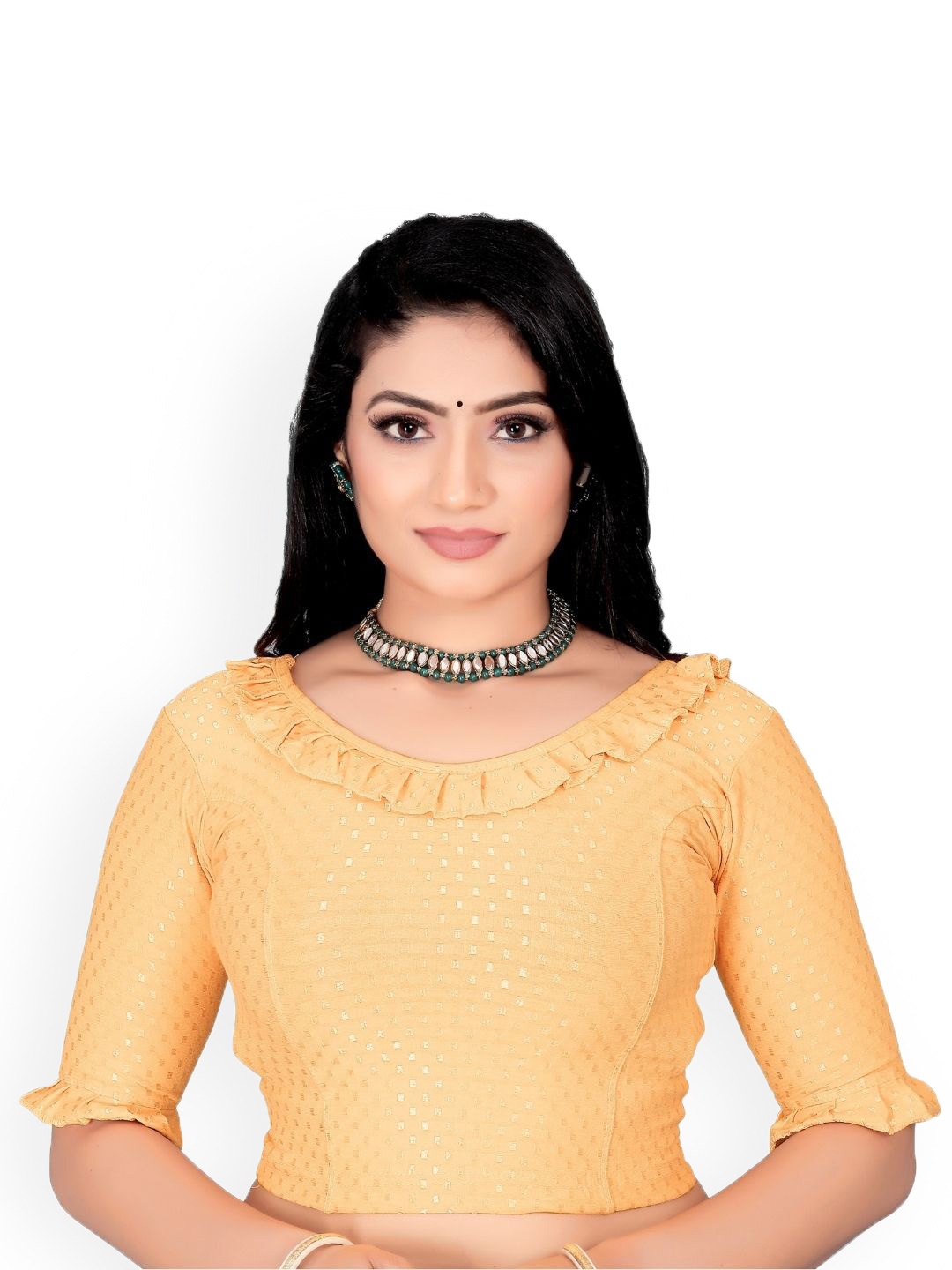 

SS Sanket Synthetics Self-Designed Cotton Frill Blouse, Beige