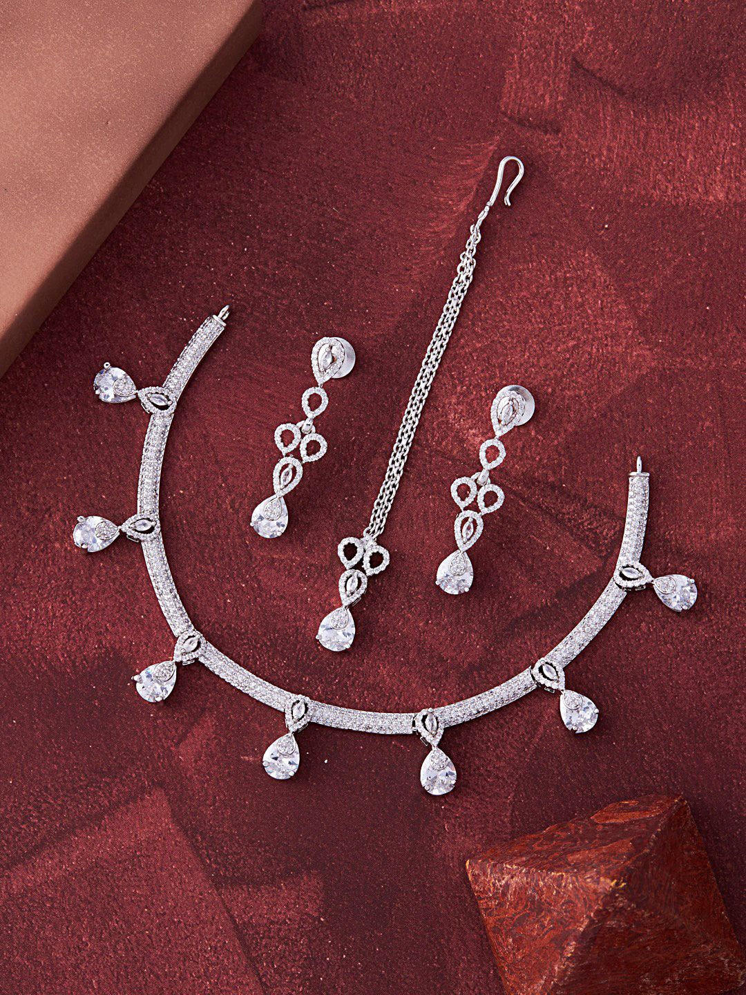 

Feelwhiz Silver-Plated American Diamond-Studded Jewellery Set