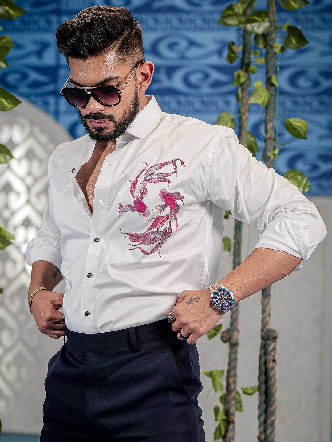 

Foomer Men Standard Floral Opaque Printed Casual Shirt, White