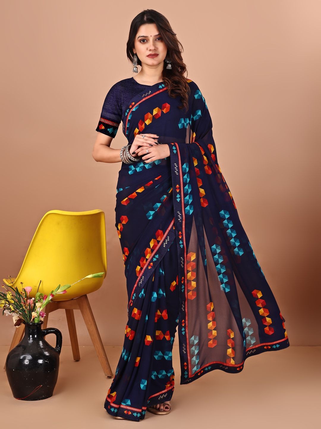 

DIVASTRI Poly Georgette Saree, Blue