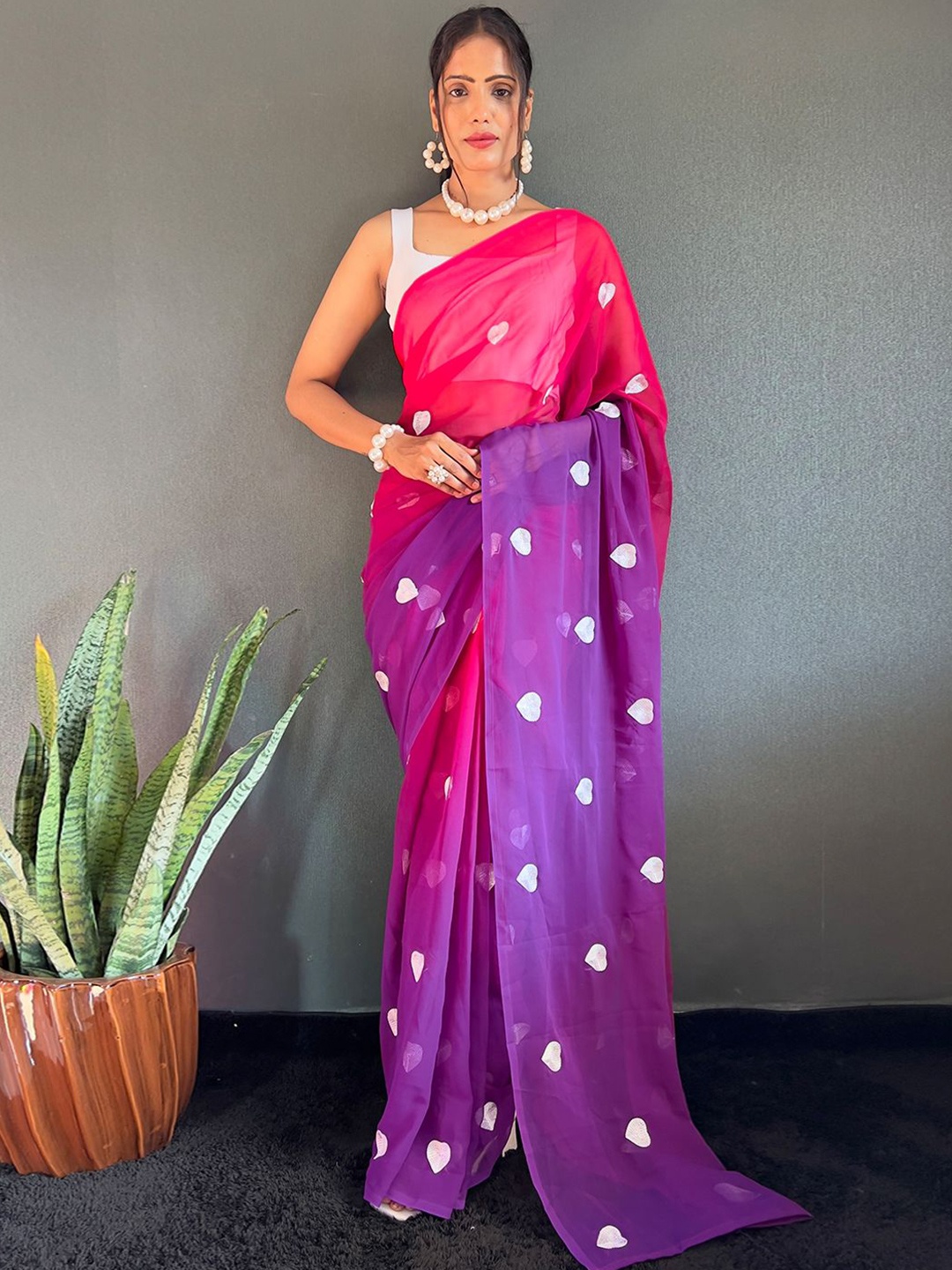 

LeeliPeeri Designer Embellished Poly Georgette Ready to Wear Saree, Purple