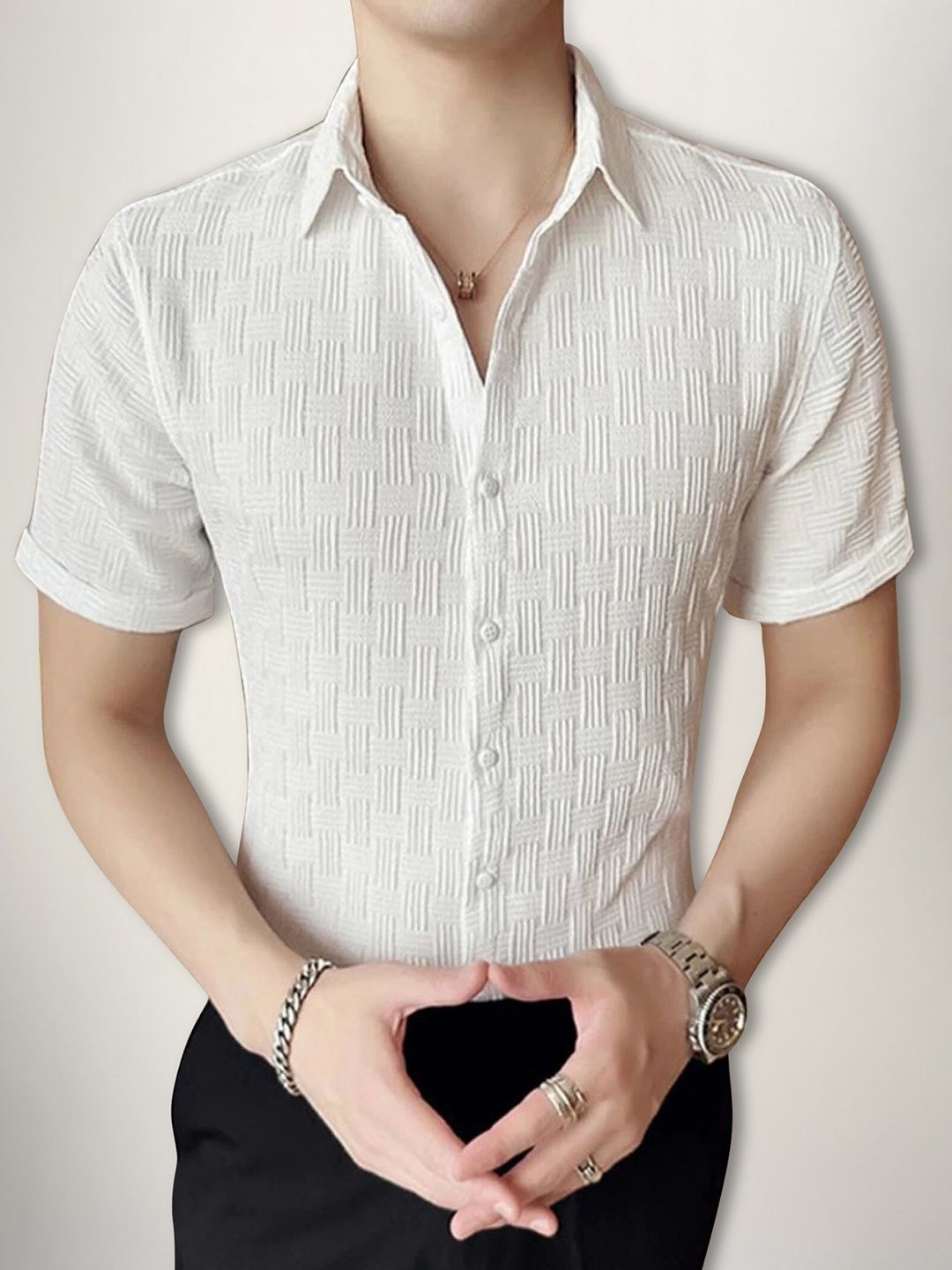 

SZN Men Textured Original Fit Casual Shirt, White
