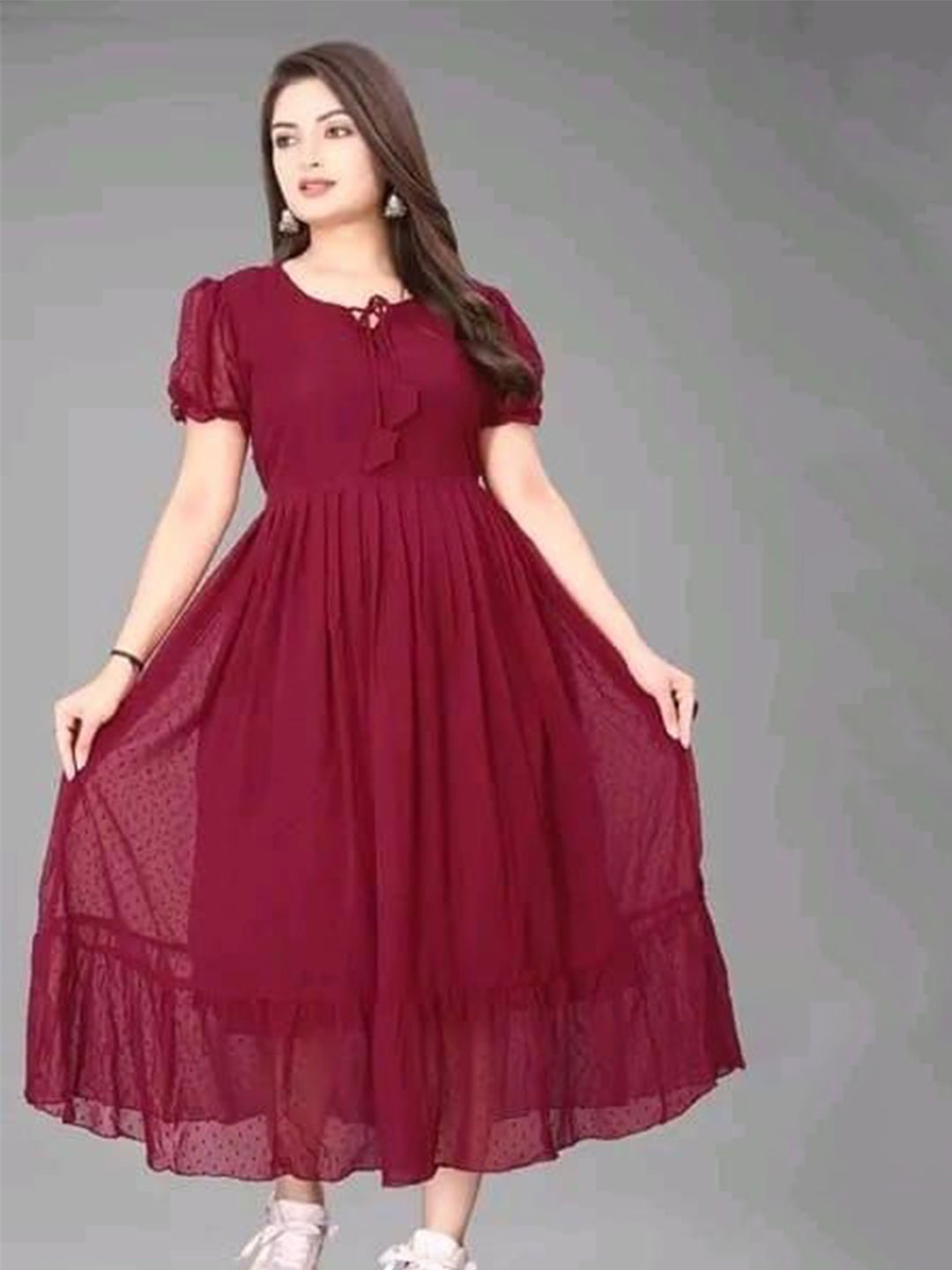 

JKP Collection Georgette Fit & Flare Maxi Dress, Maroon