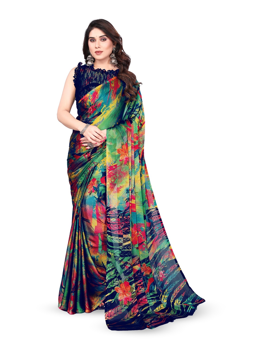 

MAGNEITTA Pure Chiffon Saree, Blue