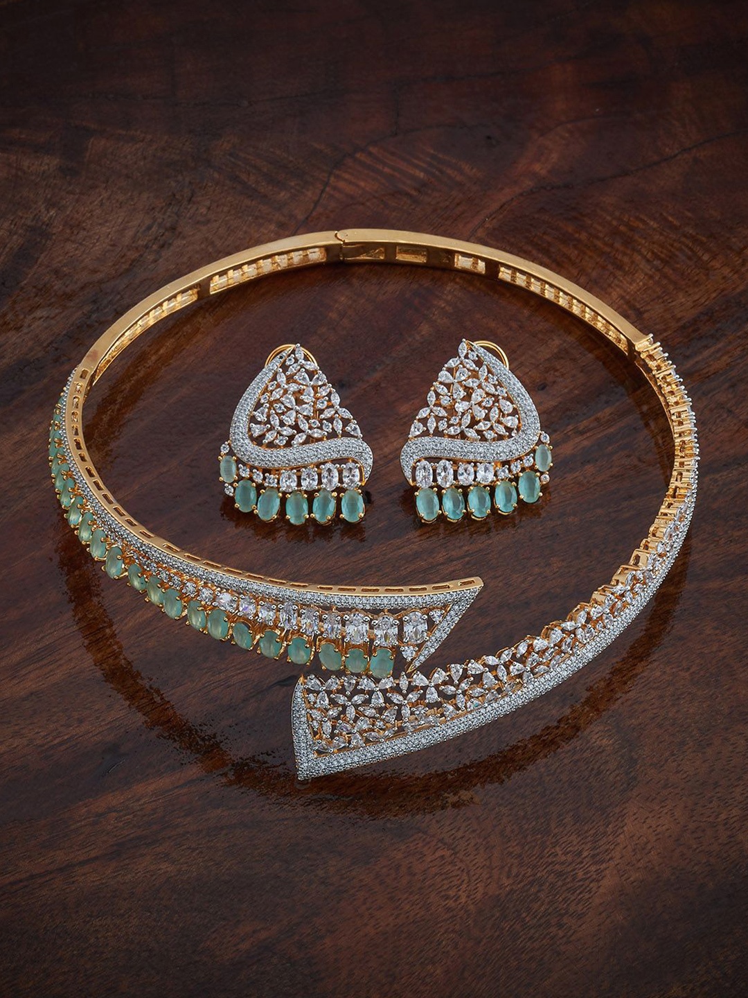 

Kushal's Fashion Jewellery Mint Rose Gold-Plated Party Zircon Jewellery Set