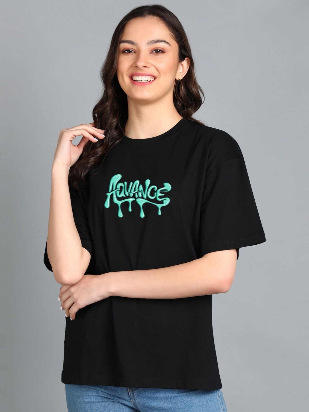 

Adyavastram Women Applique T-shirt, Black