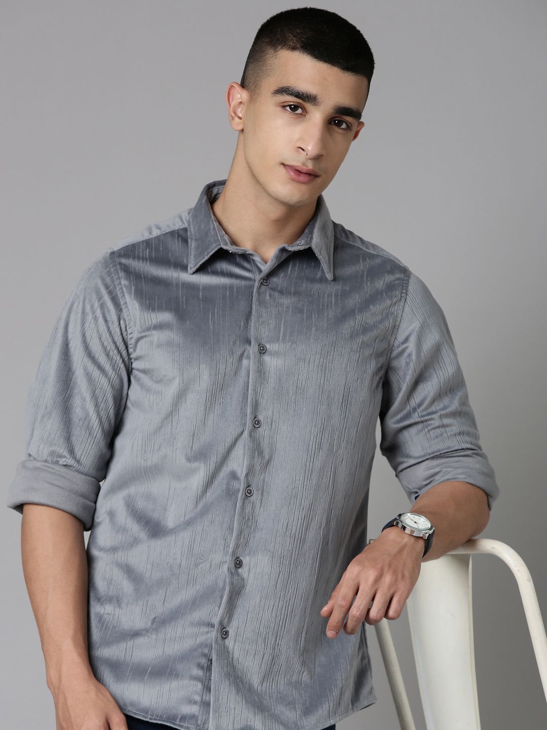 

Mast & Harbour Men Standard Opaque Casual Shirt, Grey