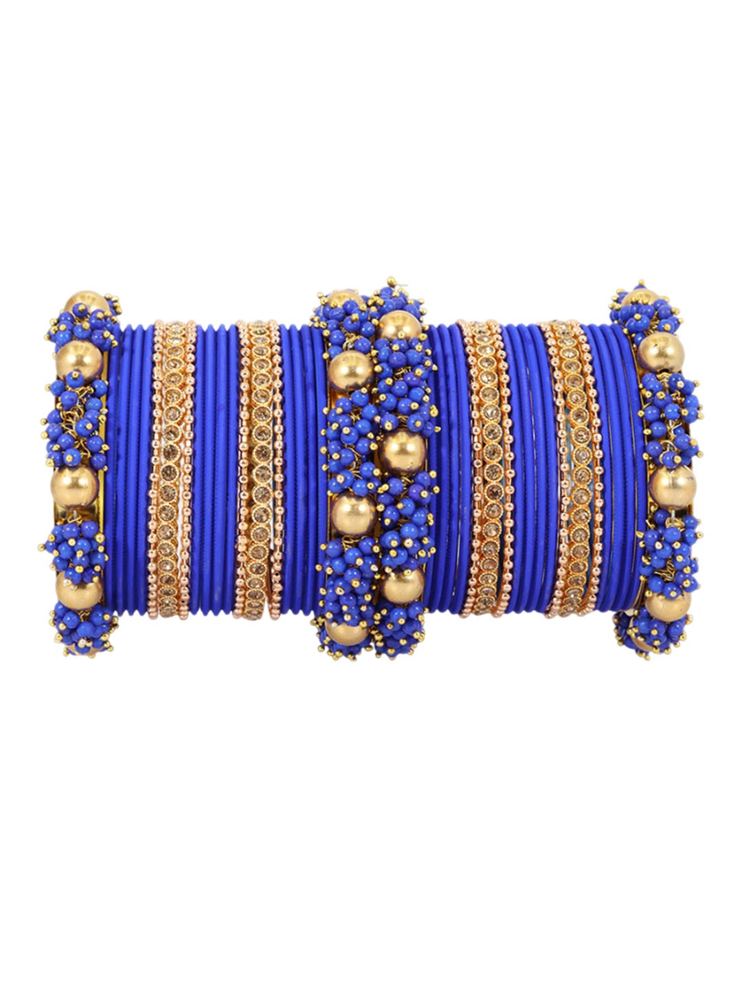 

ZULKA Set Of 32 Cubic Zirconia Stones Studded & Beaded Bangles, Gold