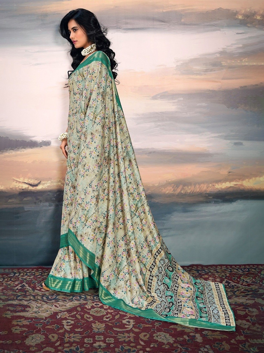 

MySilkLove Pale Oyster Green Digital Printed Cotton Saree